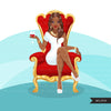 Fashion Graphics, Black Woman long hair red throne, Sublimation designs for Cricut & Cameo, commercial use PNG clipart