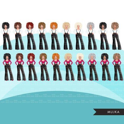 Fashion Graphics, Caucasian Woman jumpsuit, curly hair, Sublimation designs for Cricut & Cameo, commercial use PNG clipart