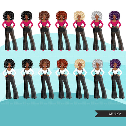 Fashion Graphics, Black Woman jumpsuit, curly hair, Sublimation designs for Cricut & Cameo, commercial use PNG clipart