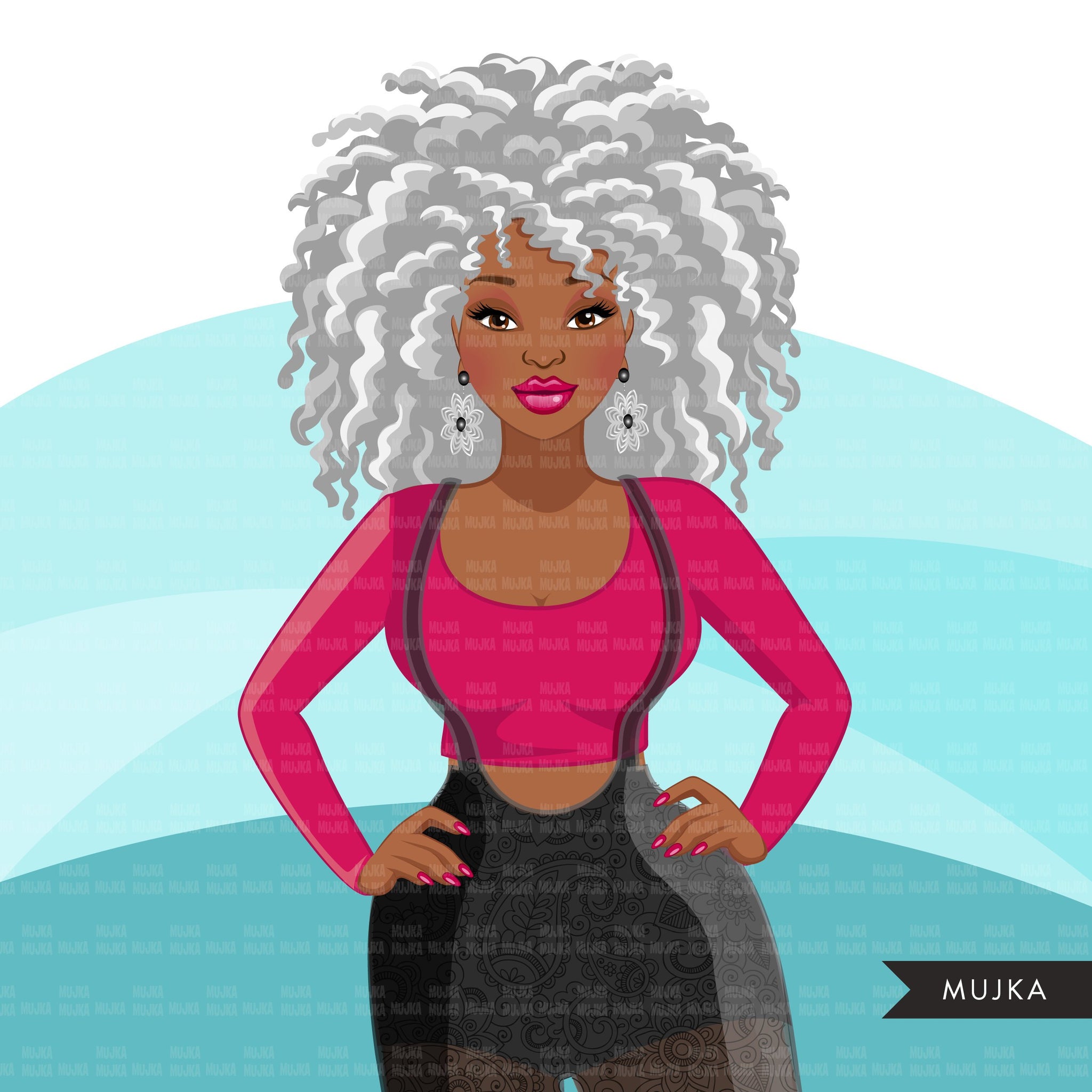 Fashion Graphics, Black Woman jumpsuit, curly hair, Sublimation designs for Cricut & Cameo, commercial use PNG clipart