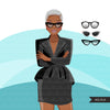 Fashion Graphics, Black Business Woman short hair, Sublimation designs for Cricut & Cameo, commercial use PNG clipart