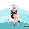 Fashion Graphics, Caucasian Business Woman  white throne long hair, Sublimation designs for Cricut & Cameo, commercial use PNG clipart