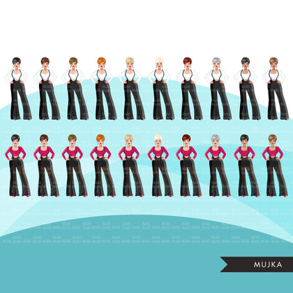 Fashion Graphics, Caucasian Woman jumpsuit, pixie hair, Sublimation designs for Cricut & Cameo, commercial use PNG clipart