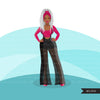 Fashion Graphics, Black Woman jumpsuit, long braids, Sublimation designs for Cricut & Cameo, commercial use PNG clipart