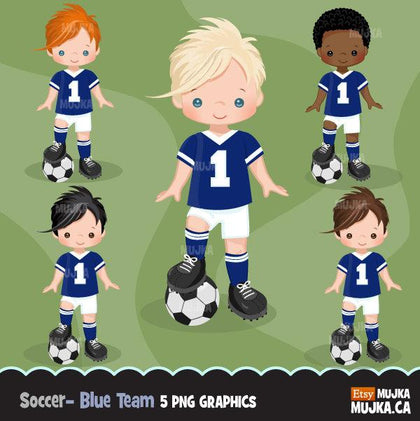 Soccer Clipart Bundle, playing soccer ball, sports, birthday party, boys & girls team jersey, clip art commercial use PNG graphics