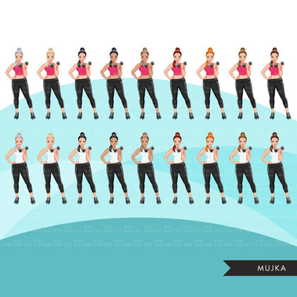 Fitness Graphics, Caucasian Woman,gym workout, personal trainer, Sublimation designs for Cricut & Cameo, commercial use PNG clipart