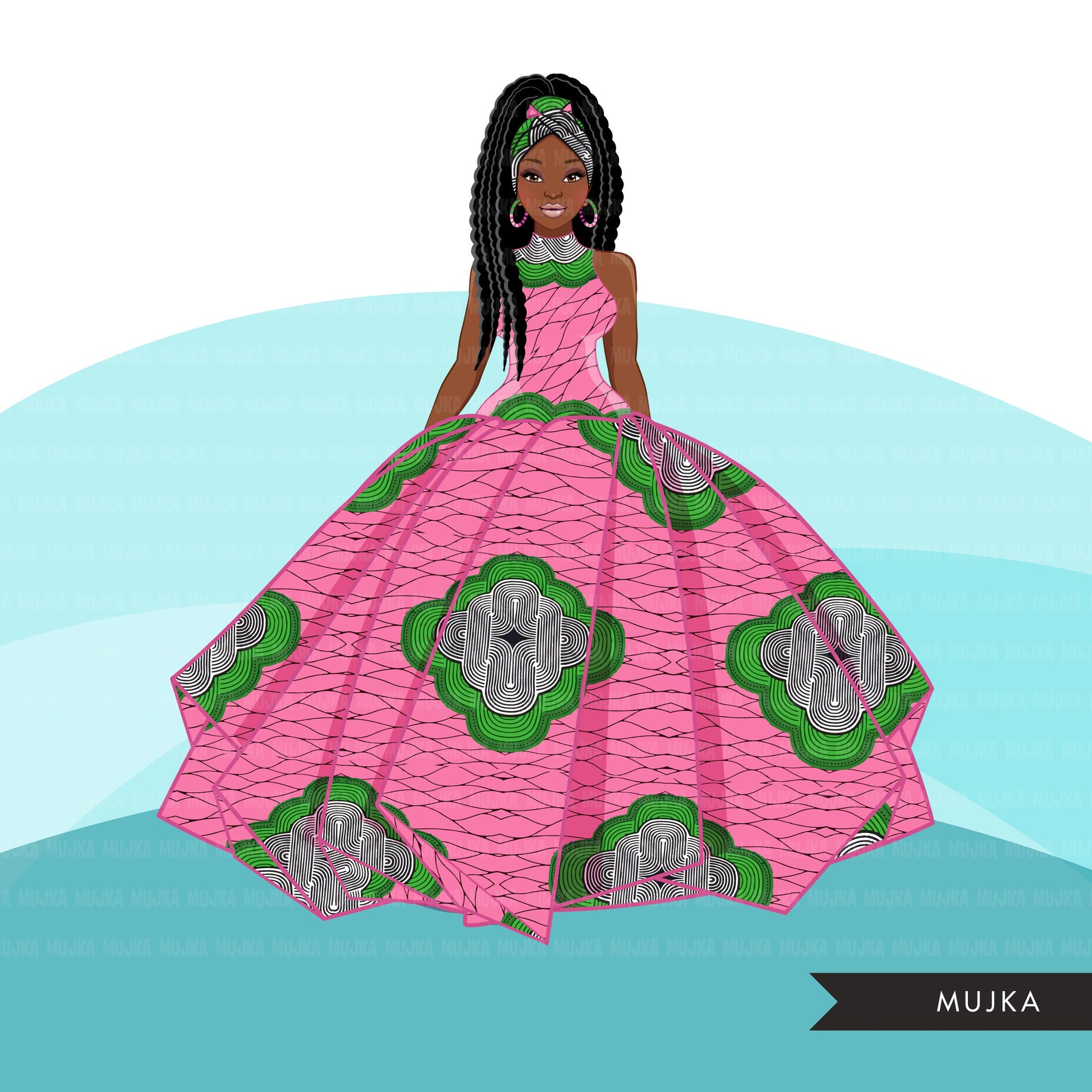 Ankara Fashion Graphics, pink and green Kente African dress, black wom MUJKA CLIPARTS Ankara Fashion Graphics, pink and green Kente African dress, black wom MUJKA CLIPARTS