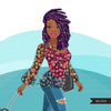 Fashion Graphics, travel vacation suitcase, Black woman braids, dreads, Sublimation design for Cricut & Cameo, commercial use PNG clipart