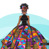 Ankara Fashion Graphics, Kente African dress, mix black woman Sublimation designs for Cricut & Cameo, commercial use PNG clipart