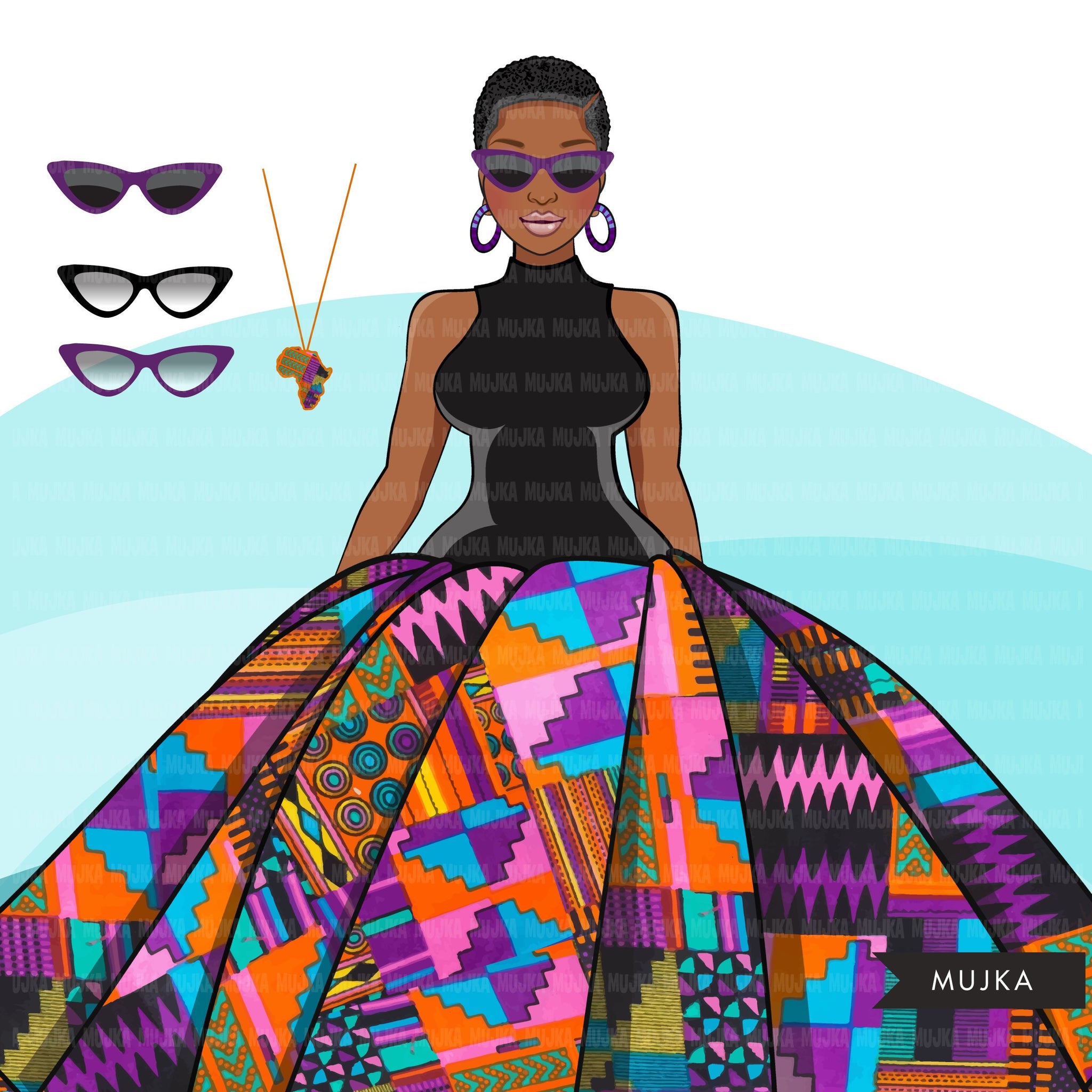 Ankara Fashion Graphics, Kente African dress, mix black woman Sublimation designs for Cricut & Cameo, commercial use PNG clipart