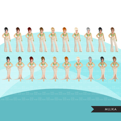 Fashion Graphics, Caucasian Woman Green Cocktail dress, messy bun, Sublimation designs for Cricut & Cameo, commercial use PNG clipart