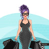 Fashion Graphics, Caucasian Woman shopping, polka dot dress, messy bun, Sublimation designs for Cricut & Cameo, commercial use PNG clipart