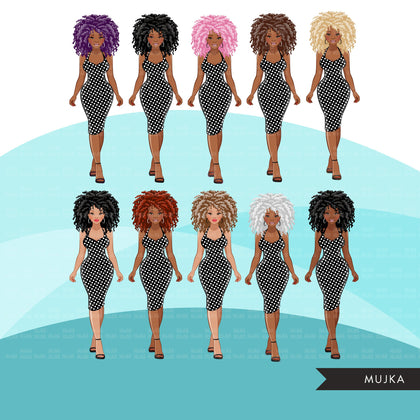 Fashion Graphics, Black Woman shopping, curly afro, Sublimation designs for Cricut & Cameo, commercial use PNG clipart