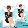 Fashion Graphics, Caucasian Business Woman  white throne pixie hair, Sublimation designs for Cricut & Cameo, commercial use PNG clipart
