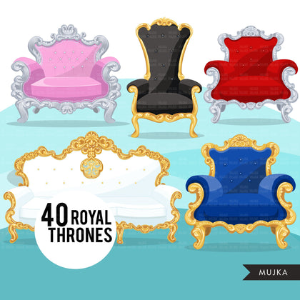 Royal throne clipart, Fashion Graphics, pink, red, black, white, royal blue, Sublimation designs for Cricut & Cameo, commercial use PNG
