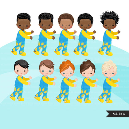 Chores Clipart, bedroom chores, making bed, children's room sublimation graphics, black boys PNG clip art