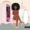 Fashion Graphics, lingerie clip art, bedroom boudoir, Black woman Sublimation design for Cricut & Cameo, commercial use PNG clipart