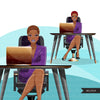 Fashion Graphics, Black Business Woman with laptop, short hair, Sublimation designs for Cricut & Cameo, commercial use PNG clipart