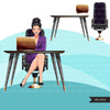 Fashion Graphics, Caucasian Business Woman with laptop, updo bun hair, Sublimation designs for Cricut & Cameo, commercial use PNG clipart