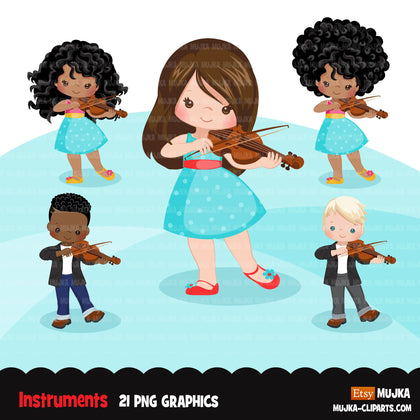 Violin clipart, Music Instruments clipart, education graphics, school band, kids playing music sublimation graphics, PNG clip art