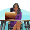 Fashion Graphics, Black Business Woman with laptop, long hair, Sublimation designs for Cricut & Cameo, commercial use PNG clipart