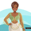 Fashion Graphics, Black Woman Green Cocktail dress, pixie hair, Sublimation designs for Cricut & Cameo, commercial use PNG clipart