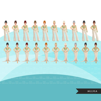 Fashion Graphics, Caucasian Woman Green Cocktail dress, updo, Sublimation designs for Cricut & Cameo, commercial use PNG clipart