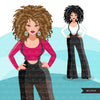 Fashion Graphics, Caucasian Woman jumpsuit, curly hair, Sublimation designs for Cricut & Cameo, commercial use PNG clipart