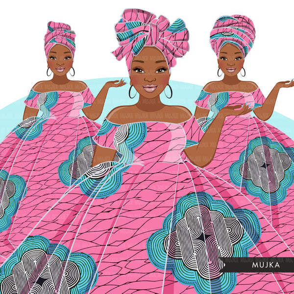 Ankara Fashion Graphics, pink and blue African dress, curvy black woma ...