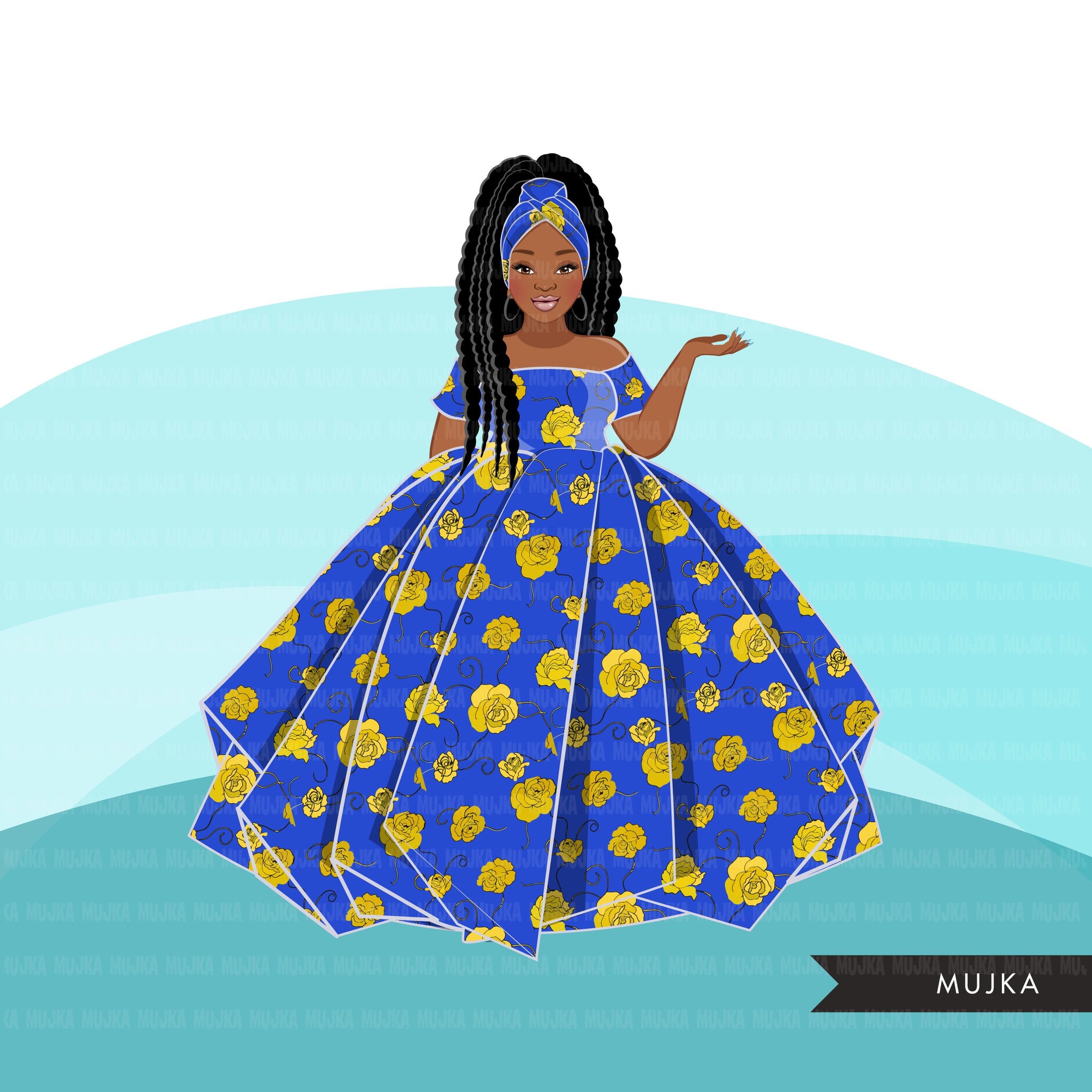 Ankara Fashion Graphics, royal blue and gold African dress, curvy blac MUJKA CLIPARTS Ankara Fashion Graphics, royal blue and gold African dress, curvy blac MUJKA CLIPARTS