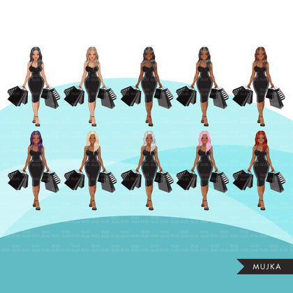 Fashion Graphics, Black Woman shopping, afro woman, long hair, Sublimation designs for Cricut & Cameo, commercial use PNG clipart