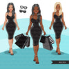 Gráficos de moda, compras de mulher negra, mulher afro, cabelos longos, designs de sublimação para Cricut &amp; Cameo, uso comercial PNG clipart