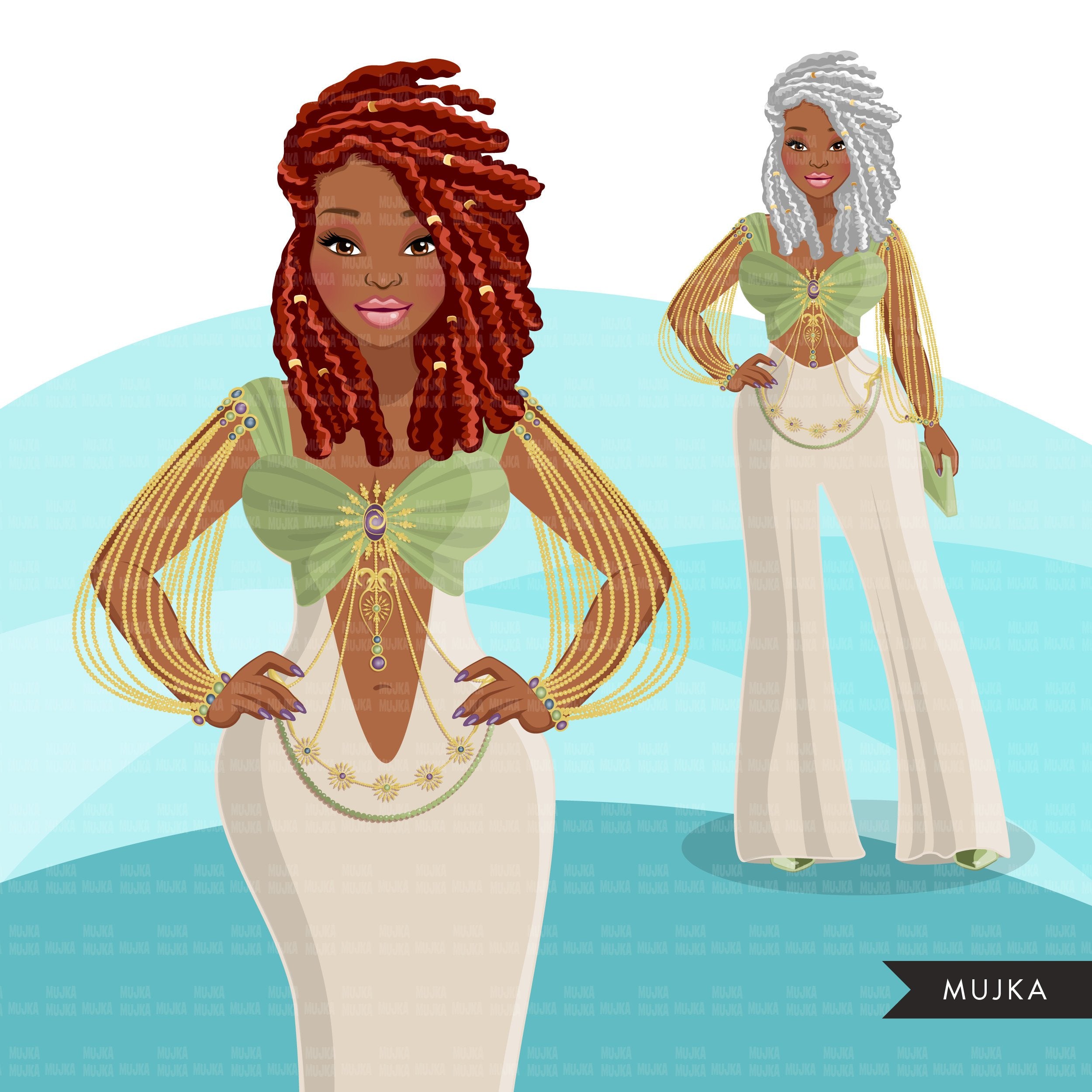Fashion Graphics, Black Woman Green Cocktail dress, pixie hair, Sublim –  MUJKA CLIPARTS