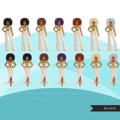 Fashion Graphics, Black Woman Green Cocktail dress, afro curly hair, Sublimation designs for Cricut & Cameo, commercial use PNG clipart