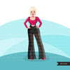 Fashion Graphics, Caucasian Woman jumpsuit, pixie hair, Sublimation designs for Cricut & Cameo, commercial use PNG clipart