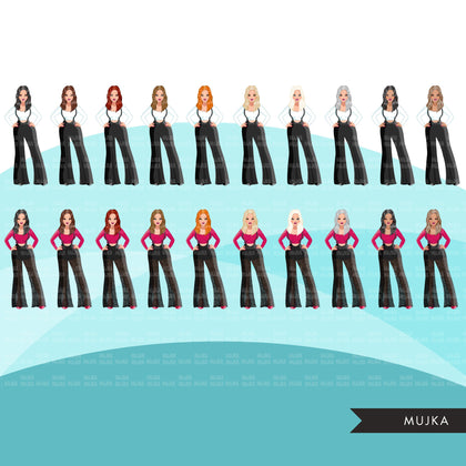 Fashion Graphics, Caucasian Woman jumpsuit, long hair, Sublimation designs for Cricut & Cameo, commercial use PNG clipart