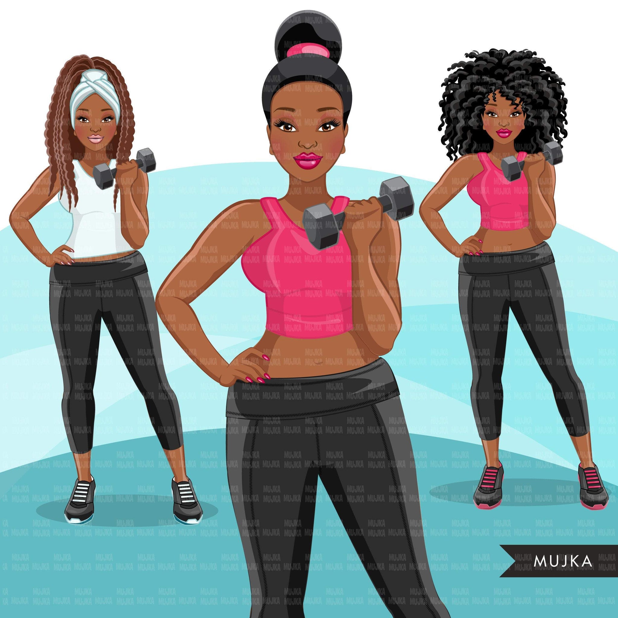 Fitness Graphics, Black Woman, afro woman workout, personal trainer, S –  MUJKA CLIPARTS