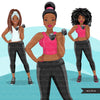 Fitness Graphics, Black Woman, afro woman workout, personal trainer, Sublimation designs for Cricut & Cameo, commercial use PNG clipart