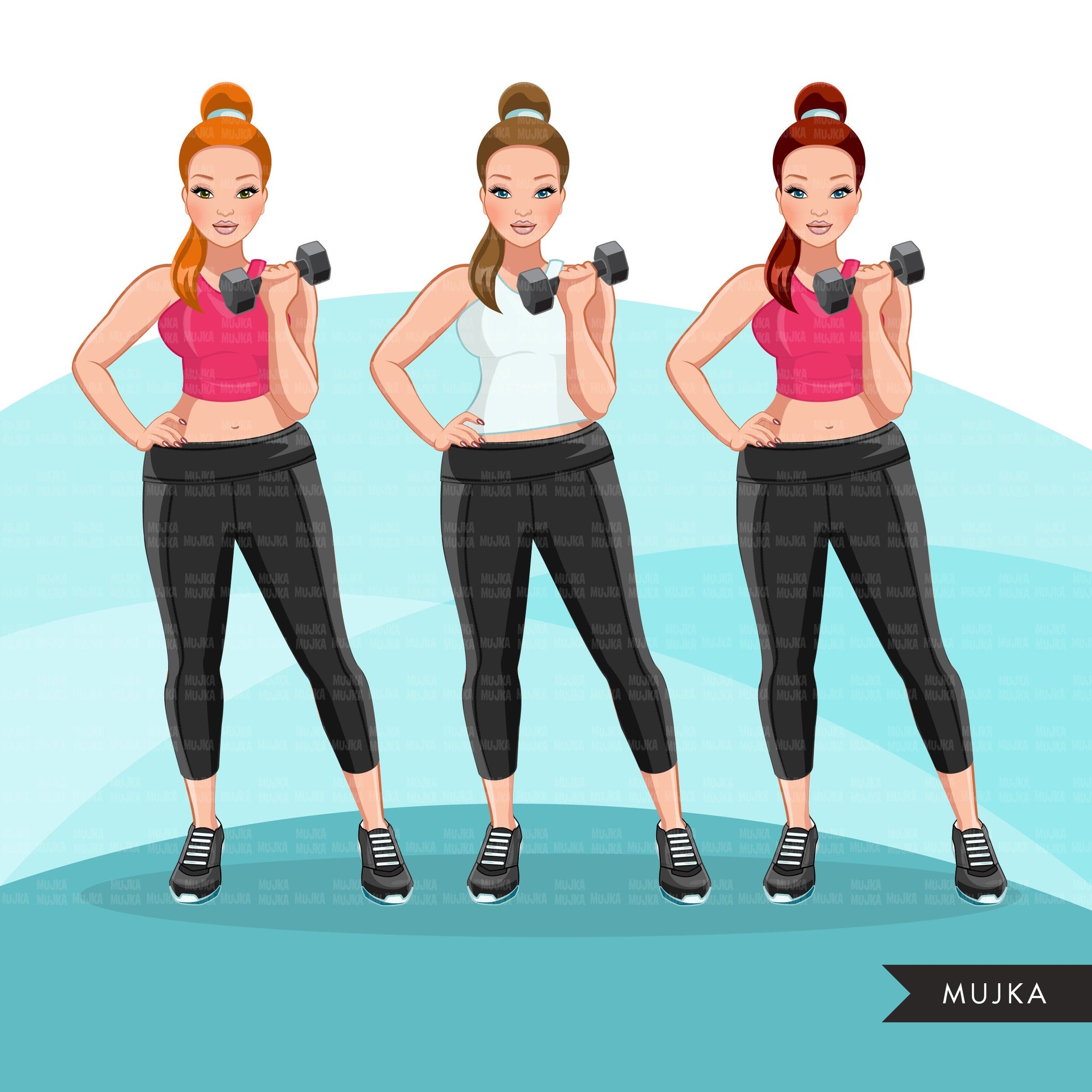 Fitness Graphics, Caucasian Woman,gym workout, personal trainer, Sublimation designs for Cricut & Cameo, commercial use PNG clipart
