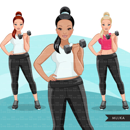 Fitness Graphics, Caucasian Woman,gym workout, personal trainer, Sublimation designs for Cricut & Cameo, commercial use PNG clipart