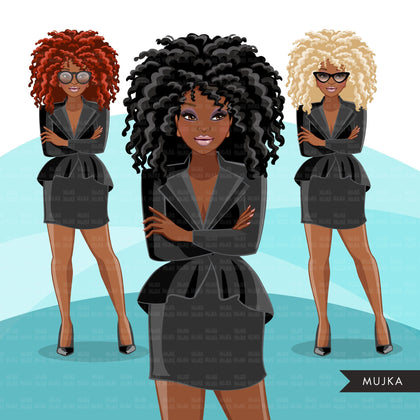 Fashion Graphics, Black Business Woman afro curly hair, Sublimation designs for Cricut & Cameo, commercial use PNG clipart