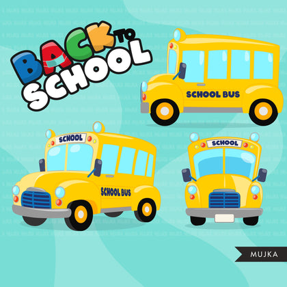 Back to school Clipart, school bus clip art, students, boy, girl with face mask, bus driver, education sublimation graphics, PNG clip art