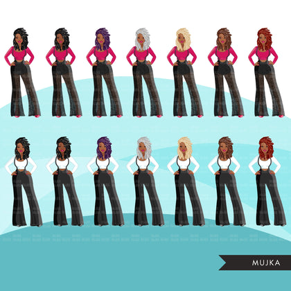 Fashion Graphics, Black Woman jumpsuit, side braids, Sublimation designs for Cricut & Cameo, commercial use PNG clipart