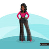 Fashion Graphics, Black Woman jumpsuit, side braids, Sublimation designs for Cricut & Cameo, commercial use PNG clipart