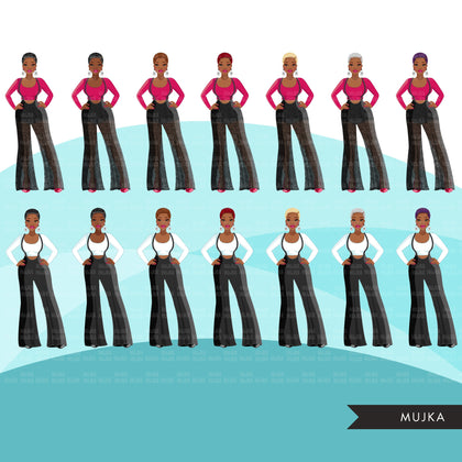 Fashion Graphics, Black Woman jumpsuit, Sublimation designs for Cricut & Cameo, commercial use PNG clipart