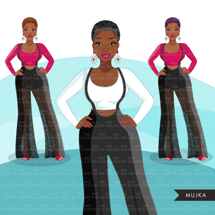 Fashion Graphics, Black Woman jumpsuit, Sublimation designs for Cricut & Cameo, commercial use PNG clipart