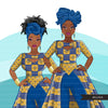 Ankara Fashion Graphics, royal blue gold, African dress, black woman Sublimation designs for Cricut & Cameo, commercial use PNG clipart