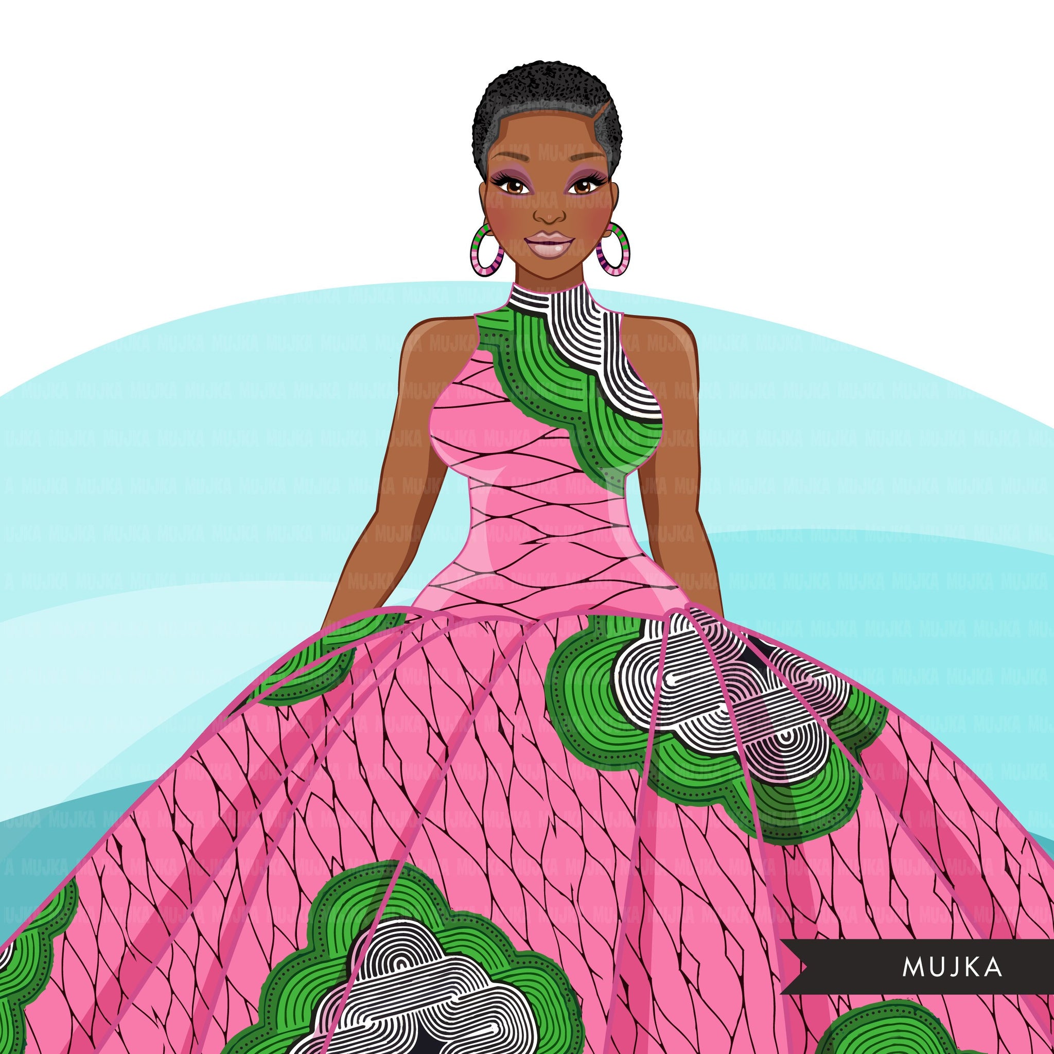 Ankara Fashion Graphics, pink and green Kente African dress, black wom MUJKA CLIPARTS Ankara Fashion Graphics, pink and green Kente African dress, black wom MUJKA CLIPARTS