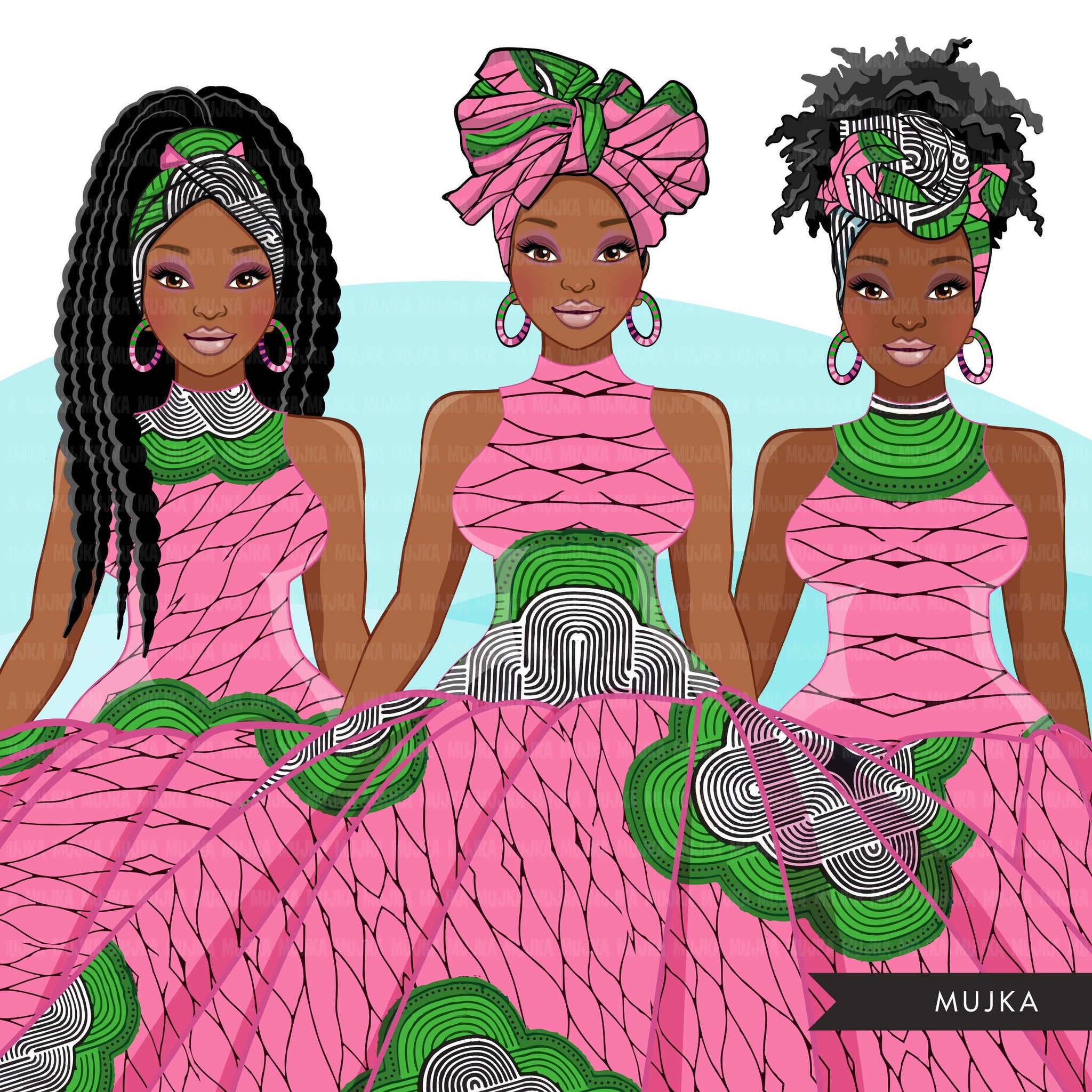 Ankara Fashion Graphics, pink and green Kente African dress, black wom MUJKA CLIPARTS Ankara Fashion Graphics, pink and green Kente African dress, black wom MUJKA CLIPARTS