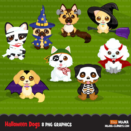 Halloween dogs clipart, terrier, shepherd, pug, trick or treat animal graphics, commercial use Sublimation digital PNG clip art